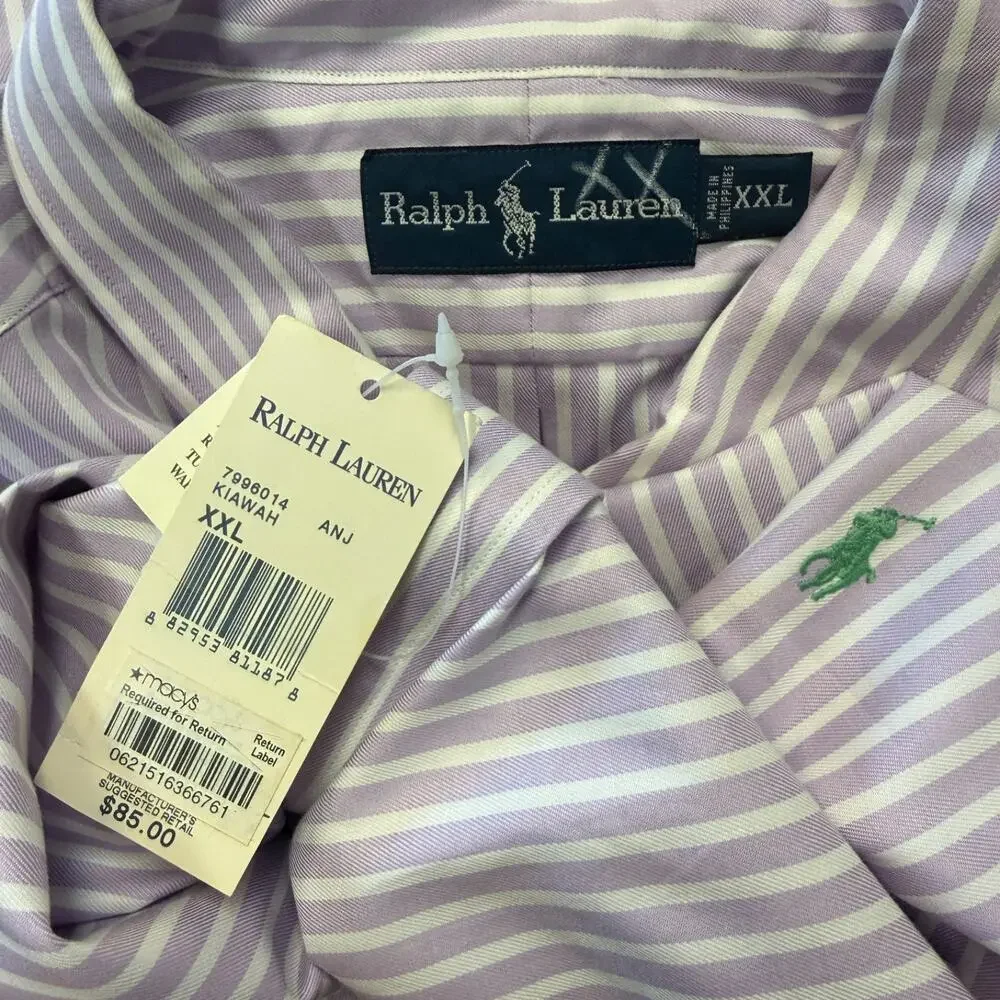 Ralph Lauren XXL men’s pink/white striped Kiawah long sleeve shirt NWT